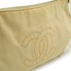 Chanel CC Logo Chain Shoulder Bag Canvas Leather White Beige Gold — view 8