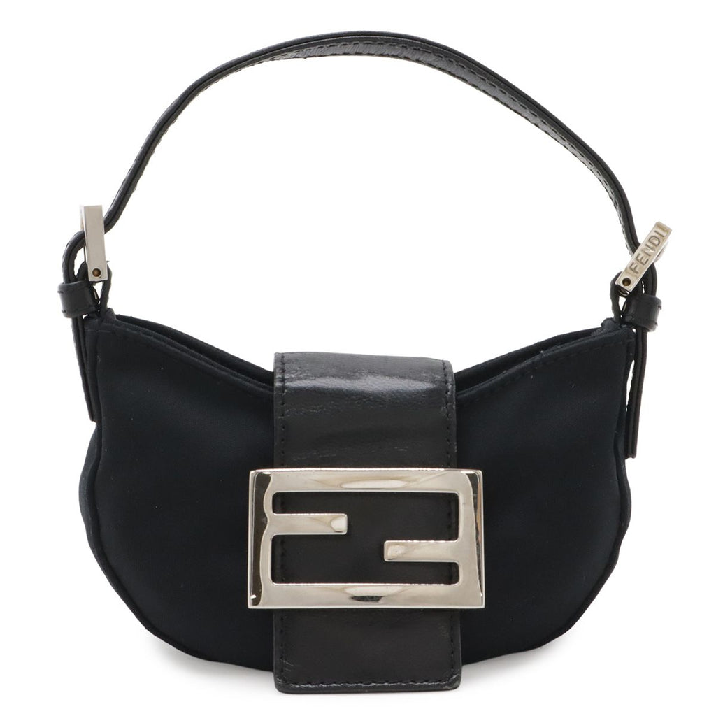 Fendi Mini Croissant Minimamma Pouch Multi Case Cotton Jersey Leather Black