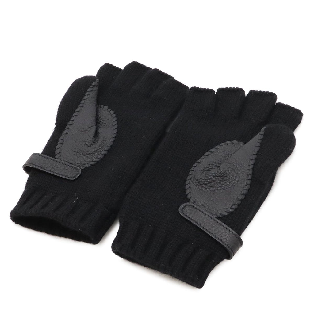 Hermes Lionel Clou de Selle Series Gloves Cashmere Deerskin Leather Black Silver