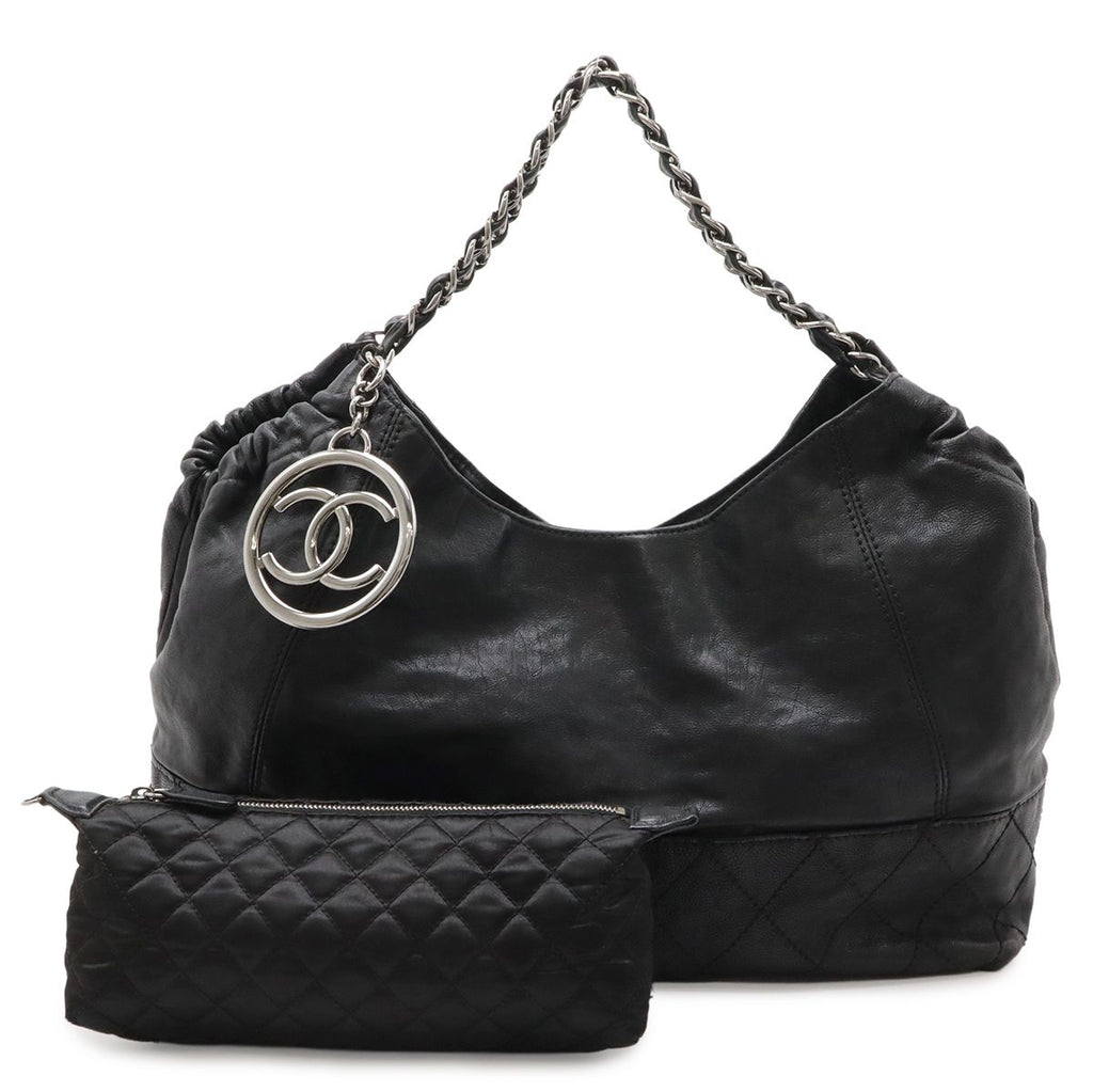 Chanel Cococabas CC Logo Shoulder Bag Chain Leather Black Silver