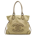 Chanel CC Logo Jumbo CC Tote Shoulder Bag Leather Beige Gray Ju