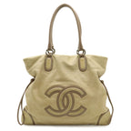 Chanel CC Logo Jumbo CC Tote Shoulder Bag Leather Beige Gray Ju