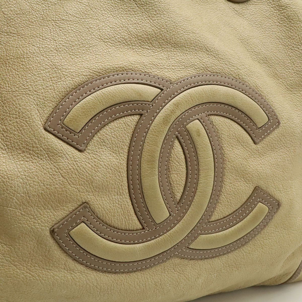 Chanel CC Logo Jumbo CC Tote Shoulder Bag Leather Beige Gray Ju — view 9