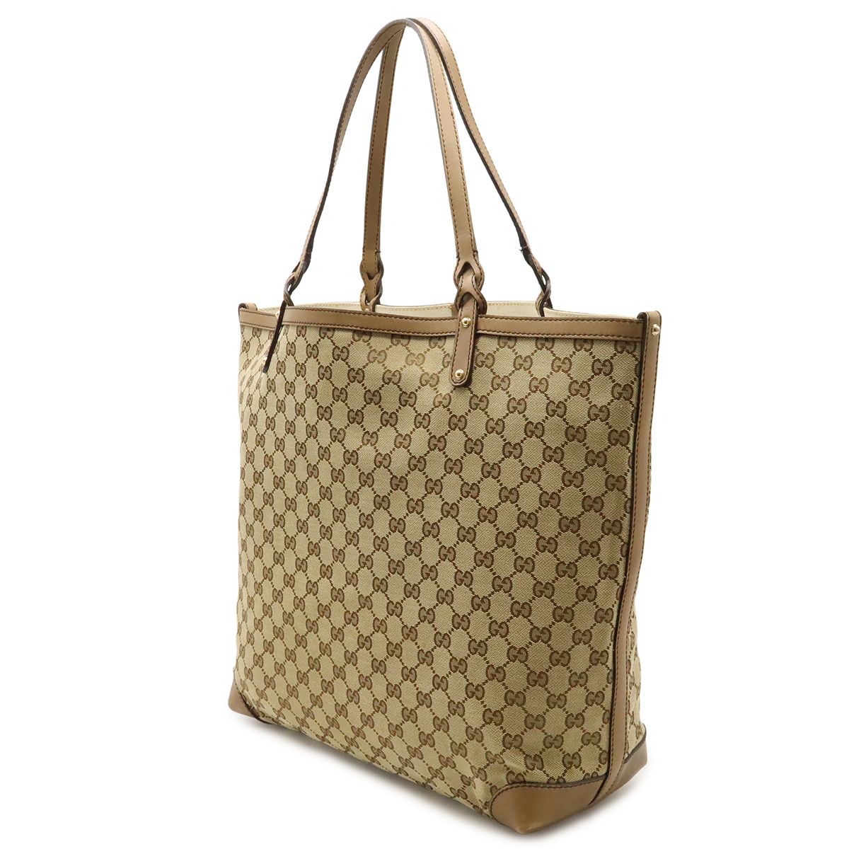 Gucci GG Canvas Tote Large Shoulder Bag Leather Light Brown Pouch — view 2