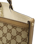Gucci GG Canvas Tote Large Shoulder Bag Leather Light Brown Pouch — view 4