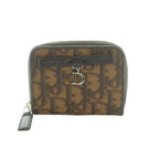 Dior Wallet Coin Purse Zip Around Trotter Pattern Leather Brown