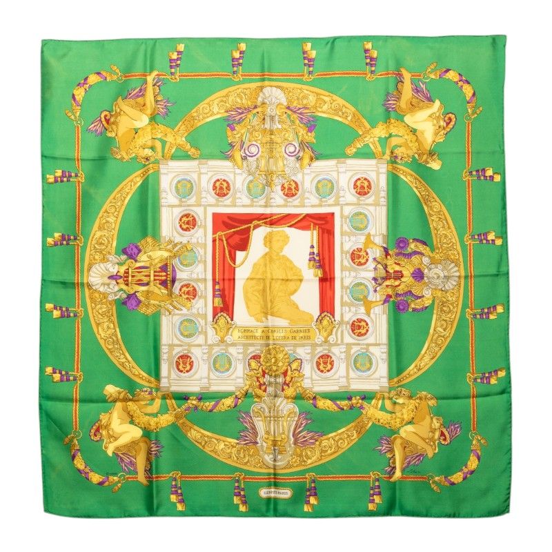 Hermes Carre 90 Hommage a Charles Garnier Lou Tribute Scarf Green Multicolor