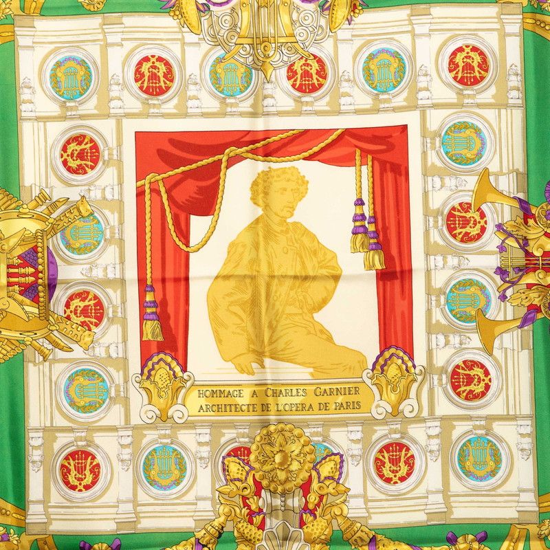 Hermes Carre 90 Hommage a Charles Garnier Lou Tribute Scarf Green Multicolor — view 3
