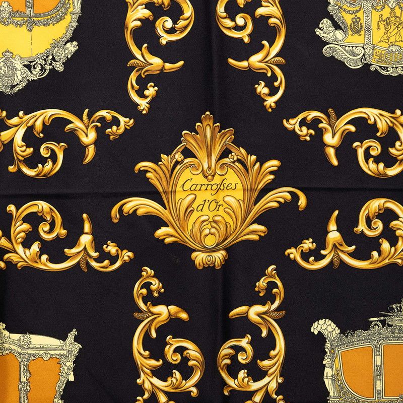 Hermes Carre 90 Carrosses D'or Gold Carriage Scarf Yellow Multicolor Silk — view 3