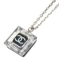 Chanel CC Logo Square Pendant Necklace 05 Clear Black Plastic Metal