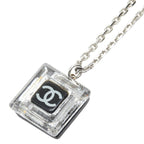 Chanel CC Logo Square Pendant Necklace 05 Clear Black Plastic Metal