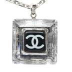 Chanel CC Logo Square Pendant Necklace 05 Clear Black Plastic Metal — view 3