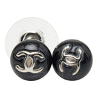 Chanel CC Logo Stud Earrings 06 Black Plastic Metal — view 2