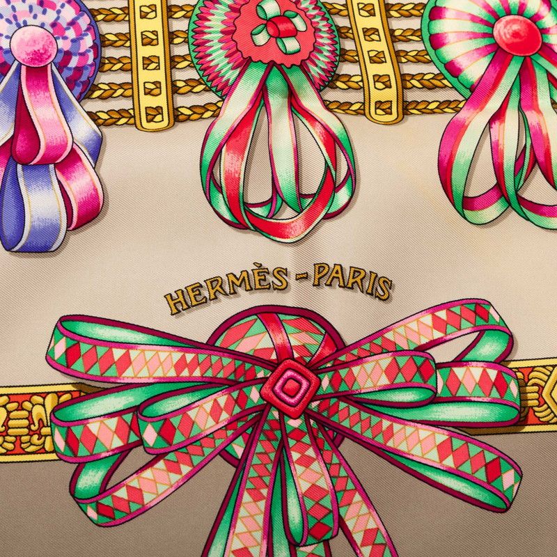 Hermes Carre 90 les Rubans du Cheval Horse Ribbon Scarf Gray Multicolor Silk — view 8