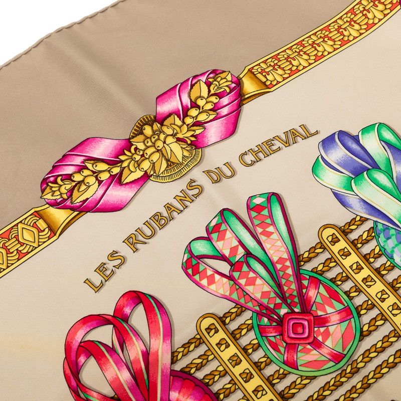 Hermes Carre 90 les Rubans du Cheval Horse Ribbon Scarf Gray Multicolor Silk — view 4