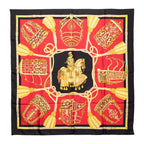 Hermes Carre 90 les Muserolles Nose Leather Scarf Red Multicolor Silk