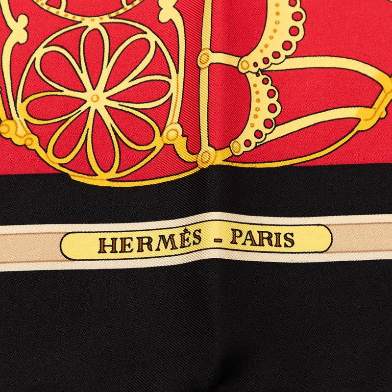 Hermes Carre 90 les Muserolles Nose Leather Scarf Red Multicolor Silk — view 7
