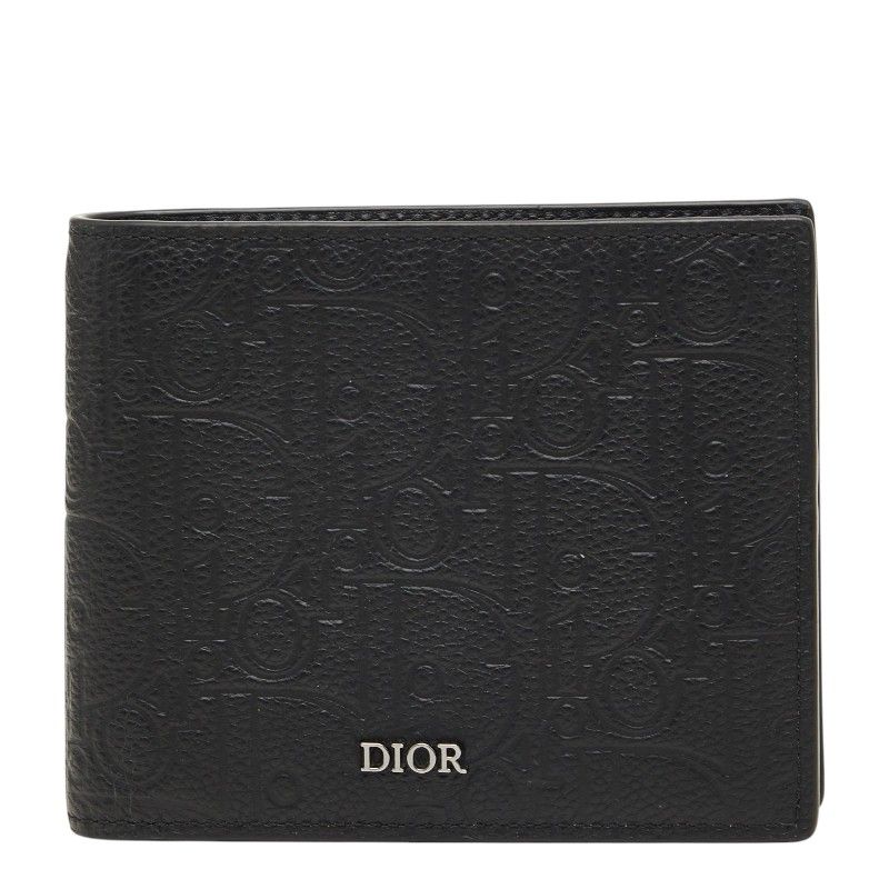 Dior Logo Bifold Wallet Black Leather