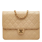 Chanel CC Logo Quilted Chain Shoulder Bag Beige Leather