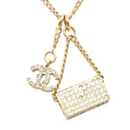 Chanel CC Logo Quilted Bag Motif Chain Pendant Necklace Gold Rhinestone Plated — view 3