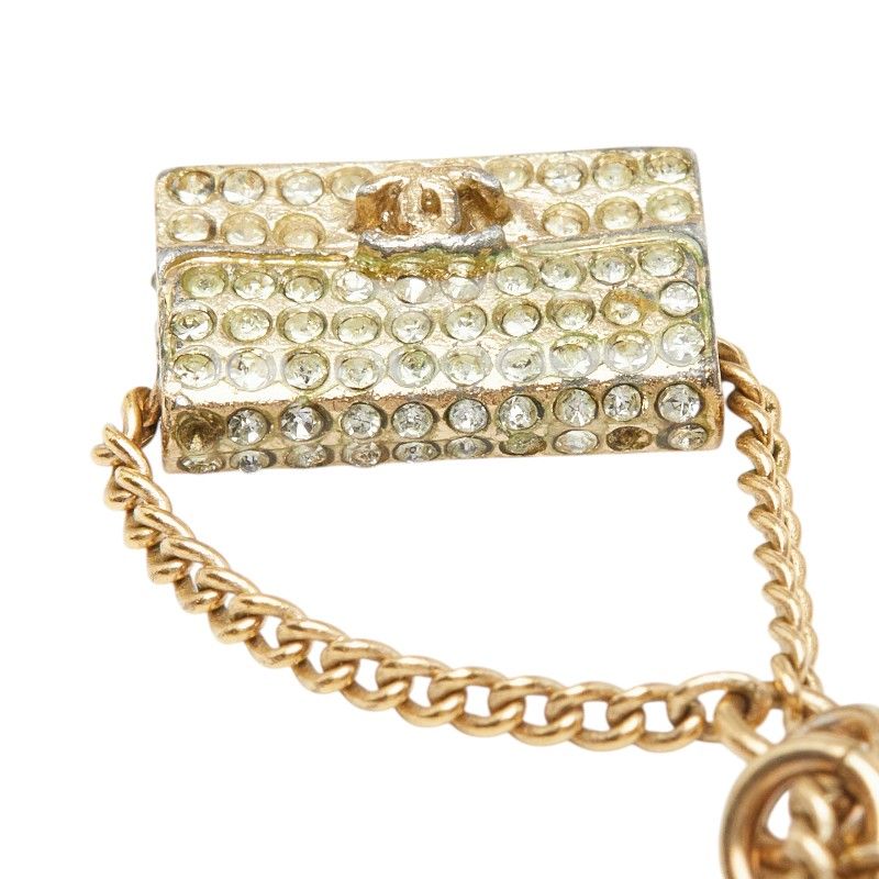 Chanel CC Logo Quilted Bag Motif Chain Pendant Necklace Gold Rhinestone Plated — view 6