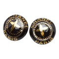 Chanel Vintage Round Earrings Gold Black Plated Plastic