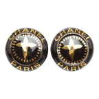 Chanel Vintage Round Earrings Gold Black Plated Plastic — view 2