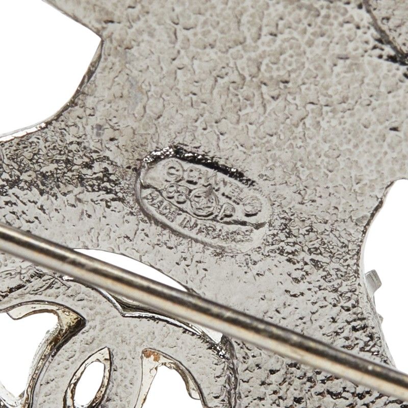 Chanel CC Logo Brooch Silver Metal Rhinestone — view 3