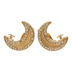 Chanel CC Logo Moon Motif Earrings Gold Plated Rhinestone — view 2