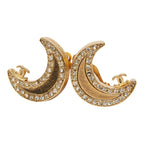 Chanel CC Logo Moon Motif Earrings Gold Plated Rhinestone