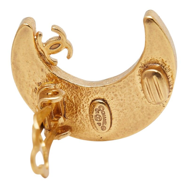 Chanel CC Logo Moon Motif Earrings Gold Plated Rhinestone — view 4