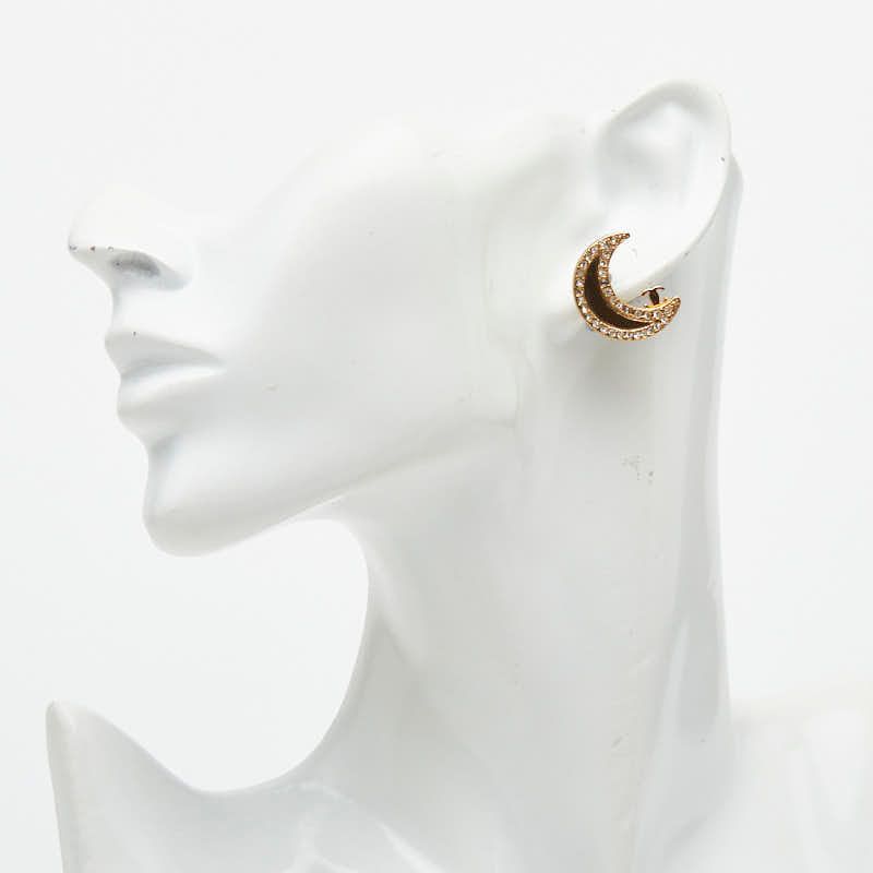 Chanel CC Logo Moon Motif Earrings Gold Plated Rhinestone — view 5