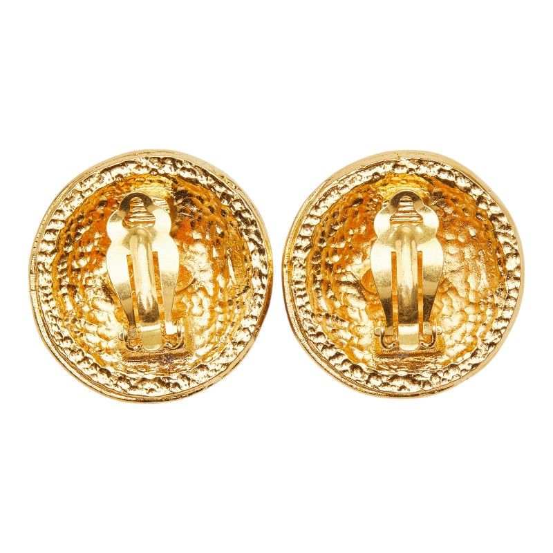 Chanel CC Logo Vintage Round Earrings Gold Plated — view 3