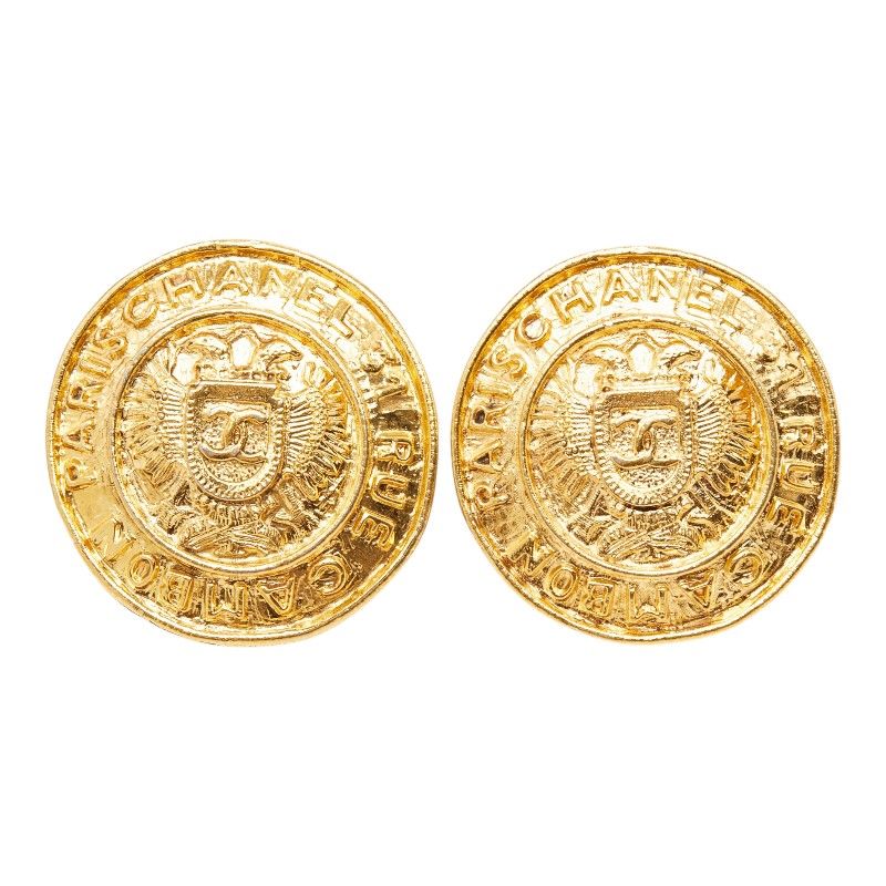 Chanel CC Logo Vintage Round Earrings Gold Plated — view 2