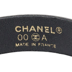 Chanel Logo Plate Bracelet Black Silver Leather Metal — view 5