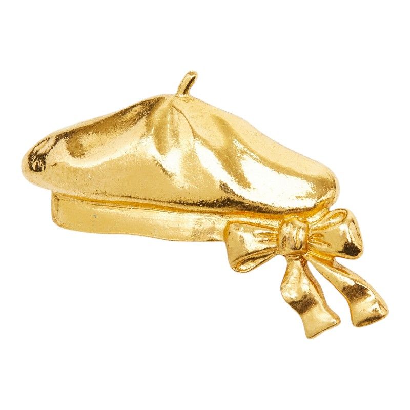 Chanel Vintage Ribbon Beret Brooch Gold Plated 1