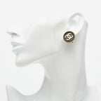 Chanel CC Logo Vintage Round Earrings Black Gold Plated — view 4