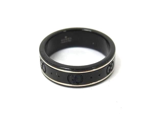 Gucci Ring Icon Black Silver Ceramic 18k White Gold GG Pattern 750 18k
