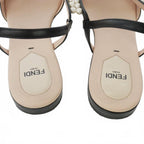 Fendi Faux Pearl Flat Sandals Leather Ankle Strap 39 Black — view 8