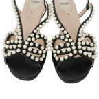 Fendi Faux Pearl Flat Sandals Leather Ankle Strap 39 Black — view 5