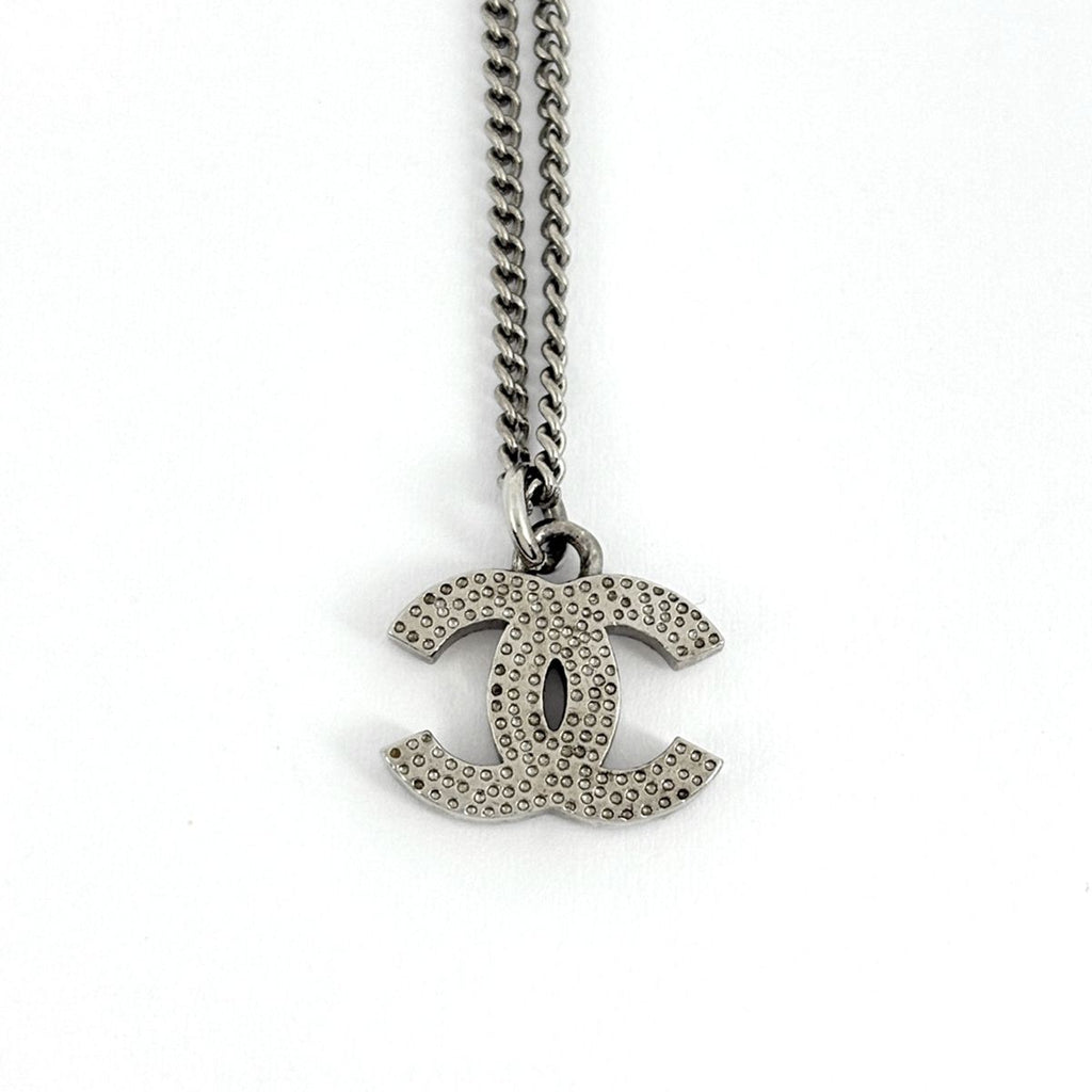 Chanel CC Logo Rhinestone Necklace Silver Plated — view 2