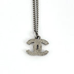 Chanel CC Logo Rhinestone Necklace Silver Plated — view 2