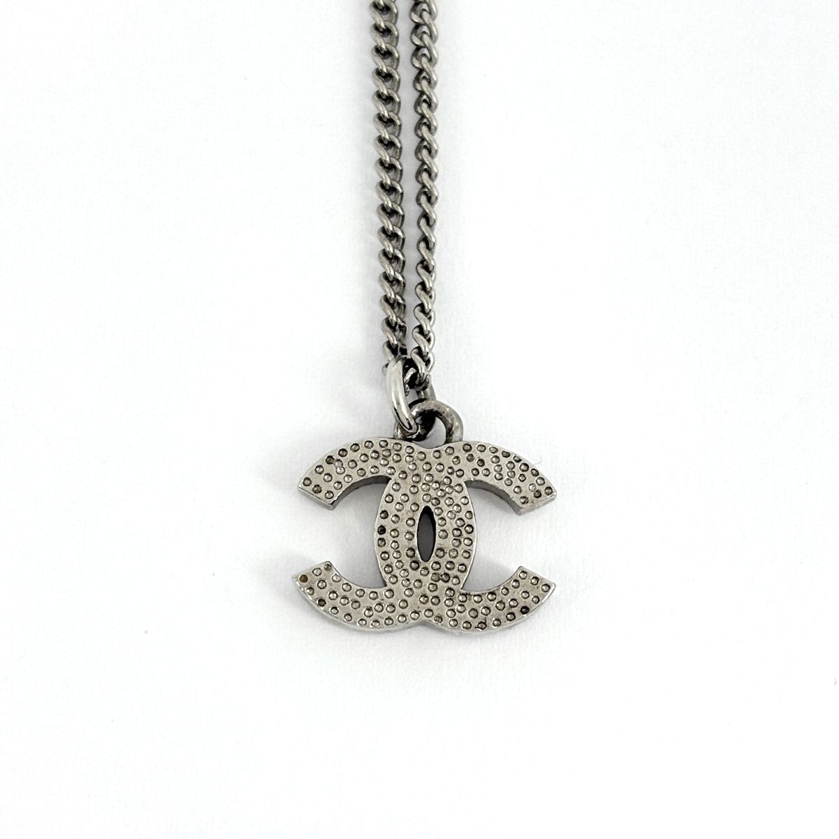 Chanel CC Logo Rhinestone Necklace Silver Plated — view 2