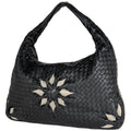 Bottega Veneta Intrecciato Shoulder Bag Leather Black Beige