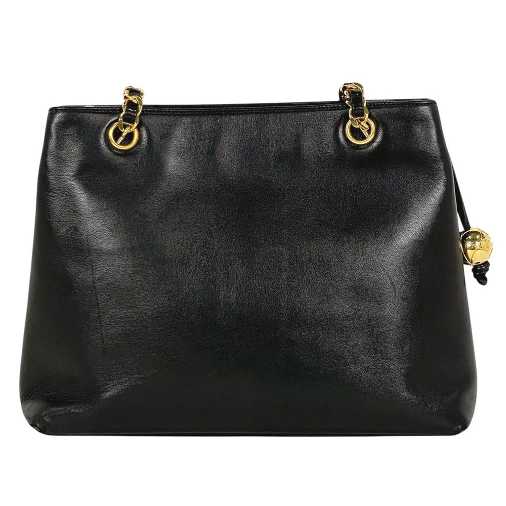 Chanel CC Logo Chain Tote Leather Black — view 3