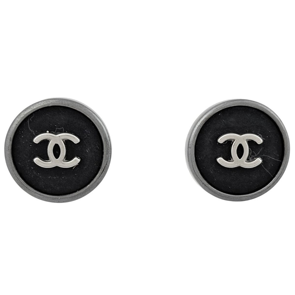 Chanel CC Logo Earrings Round Metal Black