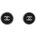 Chanel CC Logo Earrings Round Metal Black