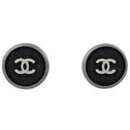 Chanel CC Logo Earrings Round Metal Black