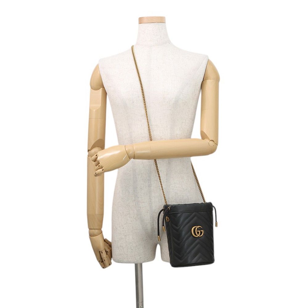Gucci Chain Shoulder Bag GG Marmont Mini Quilted Black — view 4