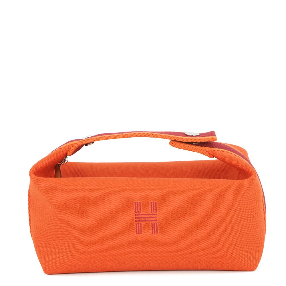 Hermes Handbag Bordeaux Silver Canvas Orange